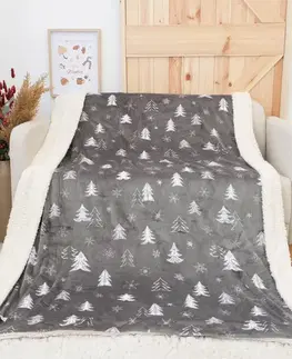 Deky MKLozkoviny.sk Baránková deka mikroplyš Exclusive 220 × 200 cm – Stromčeky šedé