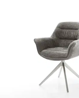 Jedálenské stoličky DELIFE Jedálenská stolička Kaira-Flex bouclé mäkký tmavobéžová krížová podstava široká nerezová oceľ 360° otočná hojdacia funkcia