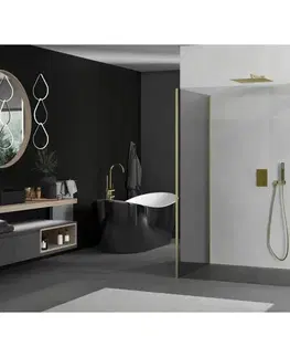 Sprchové dvere MEXEN/S - Kyoto Sprchová zástena WALK-IN 100 x 75 x 30, transparent, zlatá kartáčovaná 800-100-075-221-55-00-030