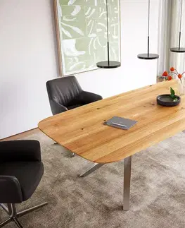 Jedálenské stoly DELIFE Jedálenský stôl Edge Boot 240x120x2,5-3 dub prírodný Zenthara hranatý nerezová oceľ švajčiarska hrana