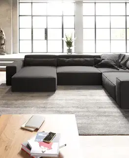 Sedacie súpravy XL DELIFE Pohovka v tvare U Sirpio XL 360x260 cm mikrovlákno čierna ležadlo variabilné