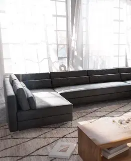 Sedacie súpravy XL DELIFE Pohovka v tvare U Elio XL 400x185 cm imitácia kože vintage antracitová