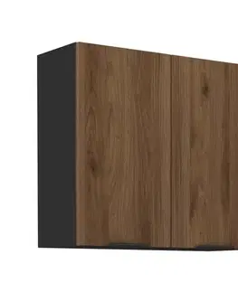Kuchynské horné skrinky KONDELA Menzo 80 G-72 2F horná kuchynská skrinka čierna / orech