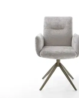 Jedálenské stoličky DELIFE Jedálenská stolička Jova-Flex s opierkami chenille strieborno sivá krížová podstava široká titánová farba 360° otočná vrecková pružina