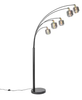 Stojace lampy Stojaca lampa čierna so zlatom s dymovým sklom 5-svetlo - Zuzanna