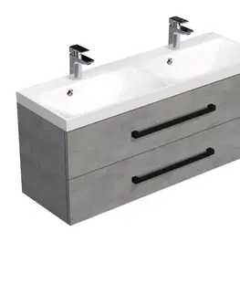 Kúpeľňový nábytok Kúpeľňová skrinka s čiernou úchytkou a umývadlom SAT Cube Way 120x53x40 cm betón mat CUBE2C120ZBE CUBE2C120ZBE
