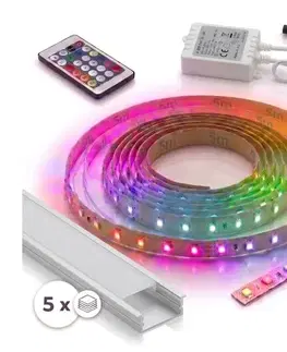 LED osvetlenie SmartLED Kompletná súprava 1x LED RGBW pásik DIGITAL, 16,5 W/230 V, 5 m + 5x vstavané profily po 1 m + diaľkový ovládač 5xSD0103+1xW4305