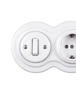 Predlžovacie káble Elhard - Keramický retro vypínač č. 1 a zásuvka 230 V s rámikom SCHUKO biela EF0092+EF0081+EF0087