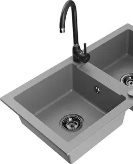Kuchynské drezy MEXEN/S MEXEN/S - Mario granitový drez 2-bowl vrátane batérie Telma, šedá 6504-71-670200-70-B
