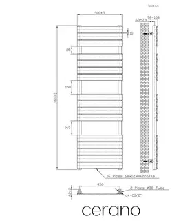 Doplnky do kúpeľne CERANO - Kúpeľňový radiátorový set Claude - ústredné vykurovanie - bočné pripojenie - 767W - čierna matná - 1600x500 mm CER-663316