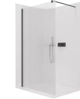 Sprchové dvere CERANO - Sprchová zástena Walk-in Onyx Round Ľ/P - 8 mm - okrúhla vzpera - čierna matná, ryhované sklo - 80x200 CER-8050BD314