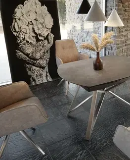 Jedálenské stoly DELIFE Jedálenský stôl Carlow 130/200x95 cm keramika hnedá nerezová oceľ rozkladací