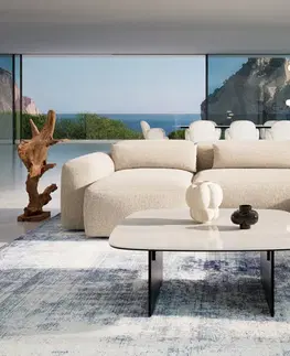 Konferenčné stolíky DELIFE Konferenčný stolík Edge zaoblený 90×90 cm keramika onyx šampanské salto kov čierna