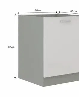 Kuchynské dolné skrinky KONDELA Prado 60 D 1F BB kuchynská skrinka biely vysoký lesk / sivá