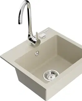 Kuchynské drezy MEXEN/S MEXEN/S - Milo granitový drez vrátane batérie Telma, béžová 6505-69-670200-00