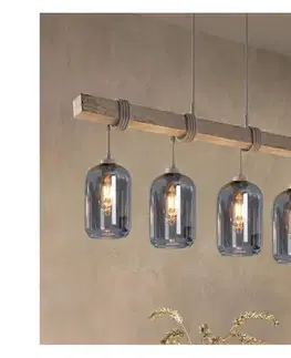 Svietidlá BRILAGI - Závesné svietidlo na kábli WOOD GLASS 4xE27/60W/230V borovica/šedá/dymovo šedá EG49927A+4xNSTK7757