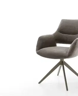 Jedálenské stoličky DELIFE Jedálenská stolička Yago-Flex s opierkami texturovaná látka mäkká taupe široká krížová podstava titánová farba 360° otočná hojdacia funkcia vrecková pružina