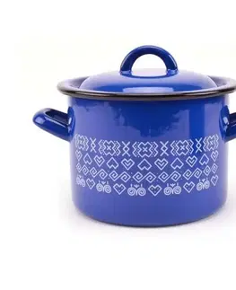 Hrnce Kinekus Hrniec smaltovaný s pokrievkou, 21cm / 6 L, dekor Čičmany