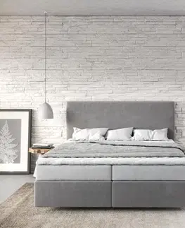Postele Boxspring DELIFE Boxspring posteľ Dream-Well 160×200 cm mikrovlákno sivá s matracom a topperom