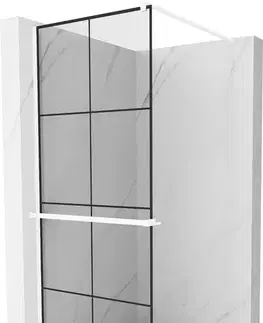 Sprchové dvere MEXEN/S - Kioto+ Sprchová zástena WALK-IN s poličkou a držiakom uterákov 90 x 200, čierny vzor, biela 800-090-121-20-77