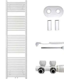 Doplnky do kúpeľne CERANO - Kúpeľňový radiátorový set Lincoln - kombinované vykurovanie, termo tyč - stredové pripojenie 50 mm - 300W - biela lesklá - 1800x500 mm CER-663382