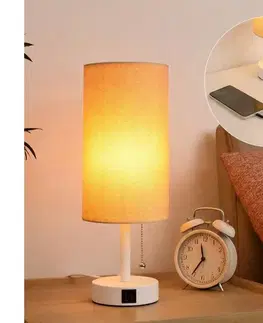 Lampy BRILAGI - Stolová lampa s USB portom TABLON 1xE27/25W/230V biela/béžová BG3667+BG3684