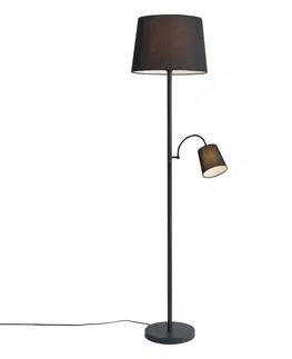 Stojace lampy Klasická stojaca lampa čierna s čiernym tienidlom a lampou na čítanie - Retro