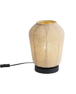 Stolné lampy Japandi stolná lampa čierna s béžovým ľanovým tienidlom 21,5 cm - Nami