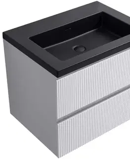 Kúpeľňový nábytok CERANO - Kúpeľňová skrinka Carole - biela matná ryhovaná + umývadlo z lit. mramoru Ovo - čierna matná - 60,5x53x46,5 CER-816730
