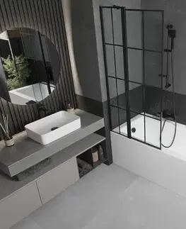 Sprchové dvere MEXEN - Flip vaňová zástena 1-krídlo 80 x 150, čierna vzor, čierna 894-080-101-70-77