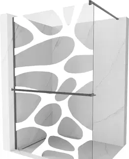 Sprchové dvere MEXEN/S - Kioto+ Sprchová zástena WALK-IN s poličkou a držiakom uterákov 90 x 200, biely vzor, grafit kartáčovaná 800-090-121-66-97