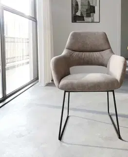 Jedálenské stoličky DELIFE Jedálenská stolička Yago-Flex s opierkami mikrovlákno taupe vintage tenká podstava čierna vrecková pružina