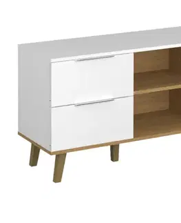 Komody KONDELA Nepu 2S/134 komoda biela / dub kamenný