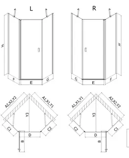 Sprchovacie kúty MEXEN/S - Mistsprchovací kút päťboký krídlový asymetrický 90 x 80, transparent, čierna 8A8-090-080-70-00