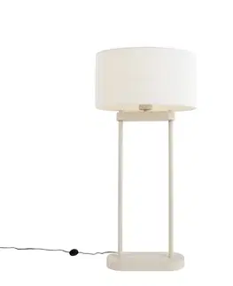 Stolné lampy Stojacia lampa béžová s oválnym bielym ľanovým tienidlom 35 cm - Thijmen