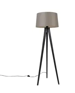 Stojace lampy Trojnožka čierna s tienidlom z ľanu taupe 45 cm - Tripod Classic