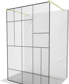 Sprchové dvere MEXEN/S - Kioto samostatne stojaca sprchová zástena 110 x 200, čierny vzor 8 mm, zlatá kartáčovaná 800-110-002-55-78