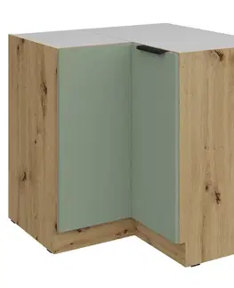 Kuchynské dolné skrinky KONDELA Arsany 90x90 DN 2F BB dolná rohová kuchynská skrinka aquamarine / dub artisan