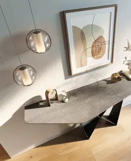 Konzolové stolíky DELIFE Konzolový stolík Edge polygonálny 180×50 cm keramika betón sivá Spios kov čierna