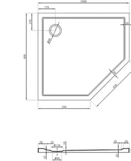 Vane MEXEN - Flow päťboká sprchová vanička slim ľavá 100 x 90, biela lesk 46P109010L
