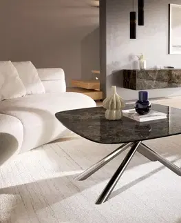 Konferenčné stolíky DELIFE Konferenčný stolík Edge zaoblený 90x90 cm keramika Laminam® Emperador Extra Lucidato tmavohnedá Sarity nerezová oceľ kefovaná