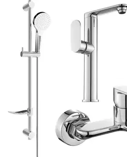 Kúpeľňové batérie MEXEN/S - Milo DF05 SET umývadlová batéria + vaňová s príslušenstvom, chróm 713153DF05-00