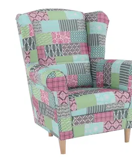 Kreslá KONDELA Charlot kreslo (ušiak) vzor patchwork M1