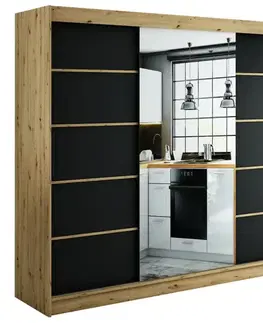 Šatníkové skrine Skriňa Halifax V2 250 Dub Artisan/čierna/Zrkadlo