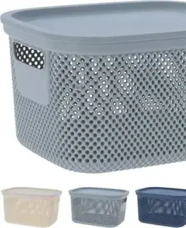 Úložné boxy Kinekus Košík úložný 6l s vekom, plastový, mix farieb