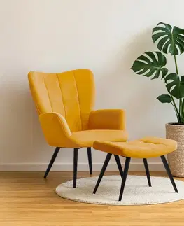 Kreslá KONDELA Haben kreslo s podnožou žltá (Velvet) / čierna