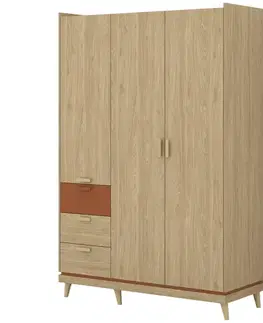 Šatníkové skrine Skriňa 3d3s Sys Scandi 19  Dub Olej/Tehla