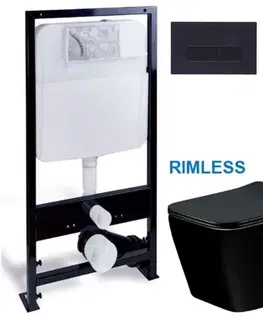 Závesné wc sety PRIM predstenový inštalačný systém s čiernym tlačidlom 20/0044 + WC MEXEN TEO ČERNÁ Rimless + SEDADLO PRIM_20/0026 44 ME02
