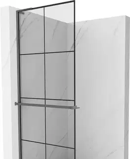 Sprchové dvere MEXEN/S - Kioto+ L Sprchová zástena WALK-IN s poličkou a držiakom uterákov 80 x 200, čierny vzor, grafit metal 800-080-123-95-77