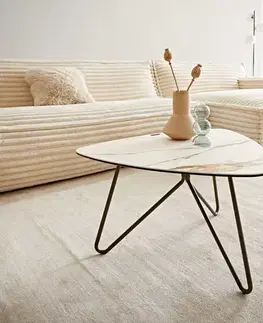 Konferenčné stolíky DELIFE Konferenčný stolík Ekrem 65x65 cm keramika Calacatta Luxe bielo-zlato-šedá Hairpin okrúhly kov titánový efekt